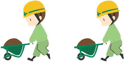 ネコを押して歩く作業者